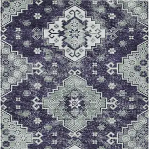 Photo of Purple Eggplant And Sage Medallion Washable Indoor Outdoor Area Rug