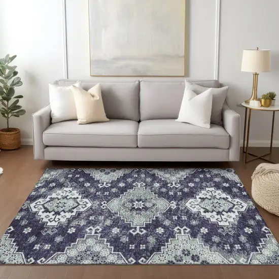 Purple Eggplant And Sage Medallion Washable Indoor Outdoor Area Rug Photo 9