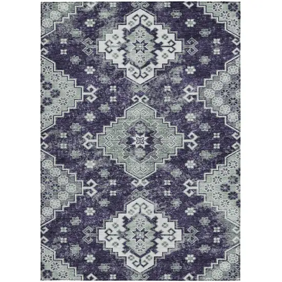 Purple Eggplant And Sage Medallion Washable Indoor Outdoor Area Rug Photo 7