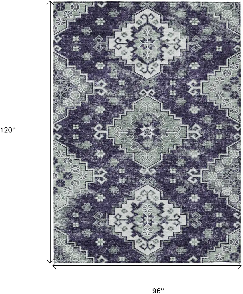 Purple Eggplant And Sage Medallion Washable Indoor Outdoor Area Rug Photo 3