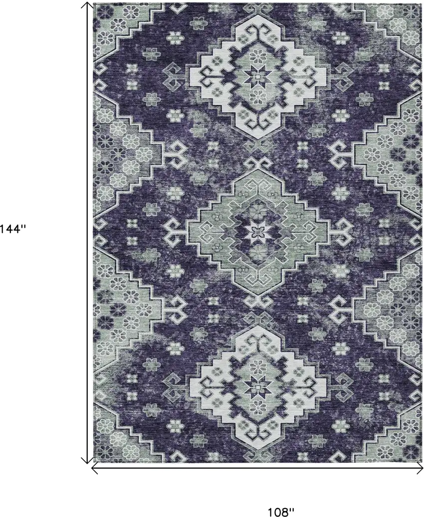 Purple Eggplant And Sage Medallion Washable Indoor Outdoor Area Rug Photo 3