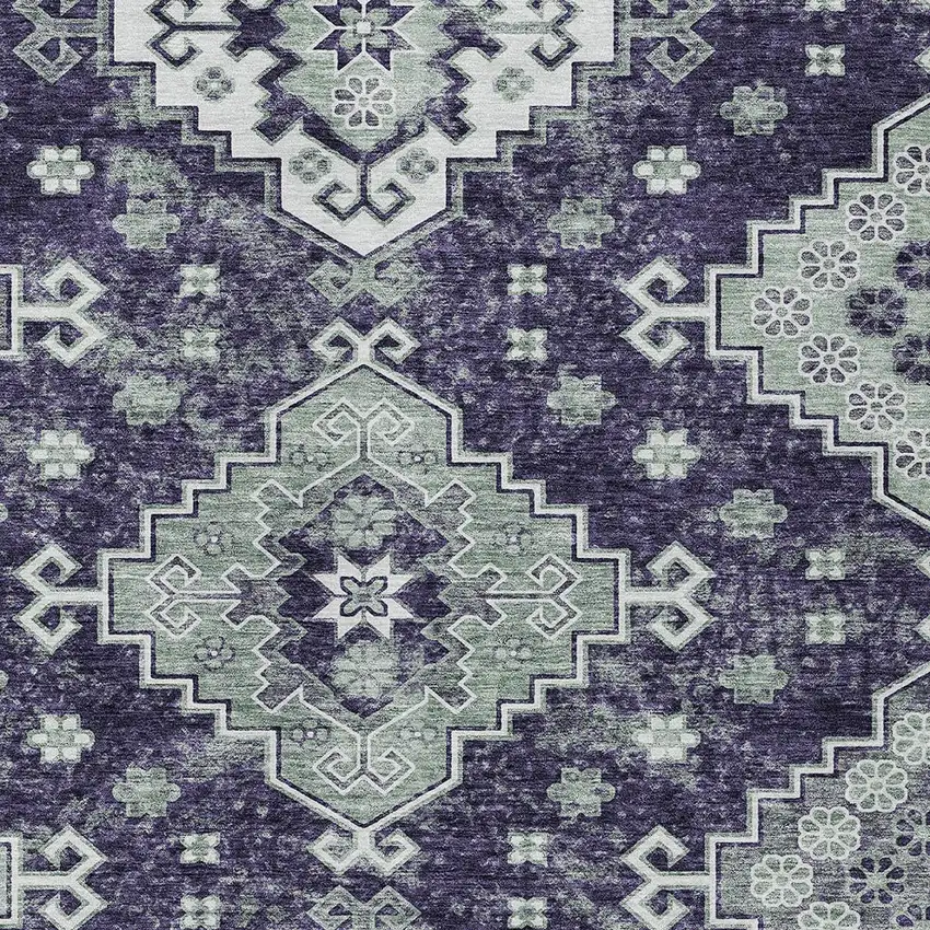Purple Eggplant And Sage Medallion Washable Indoor Outdoor Area Rug Photo 7