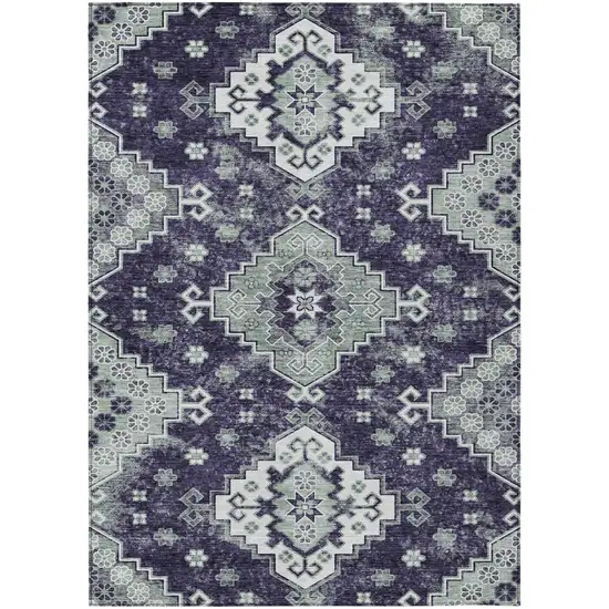 Purple Eggplant And Sage Medallion Washable Indoor Outdoor Area Rug Photo 2