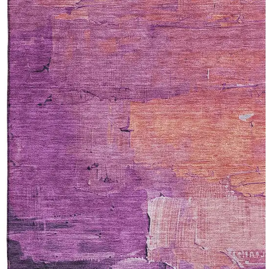 Purple Emerald And Coral Abstract Washable Area Rug With UV Protection Photo 3