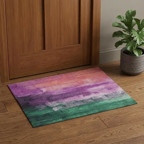 Purple Emerald And Coral Abstract Washable Area Rug With UV Protection Photo 1