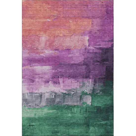 Purple Emerald And Coral Abstract Washable Area Rug With UV Protection Photo 3