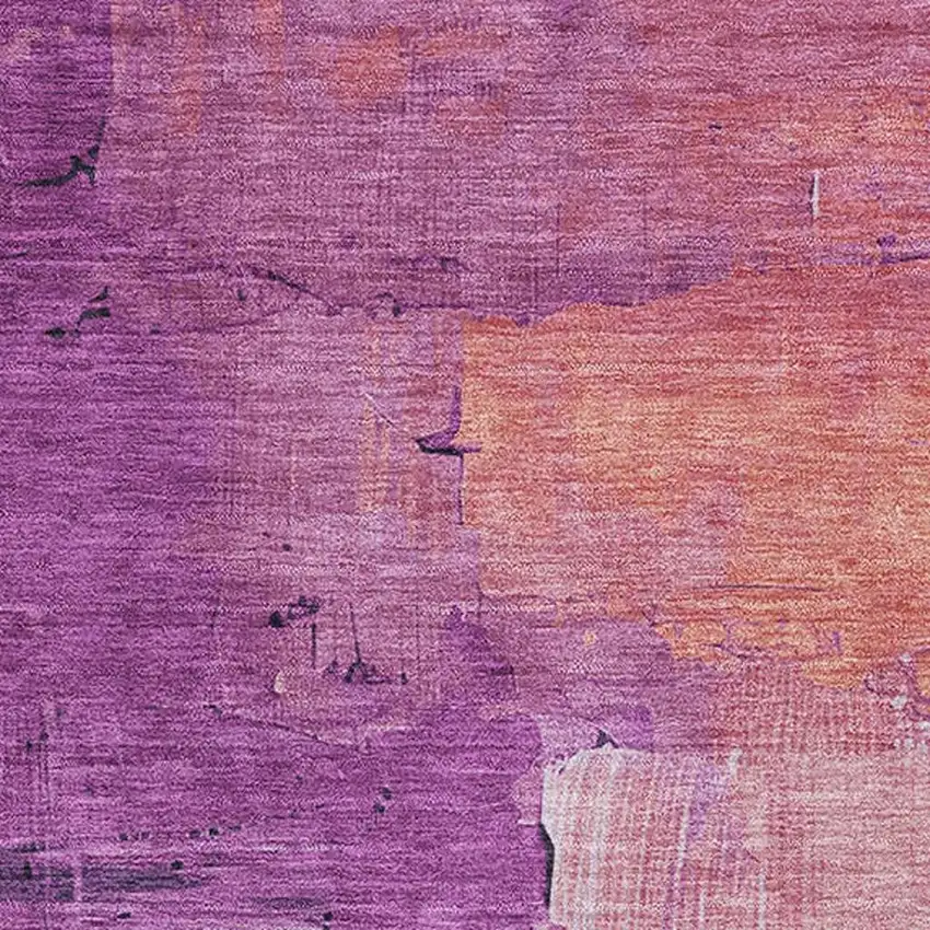 Purple Emerald And Coral Abstract Washable Area Rug With UV Protection Photo 2