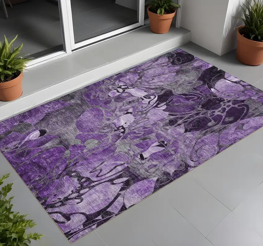 Purple Abstract Washable Indoor Outdoor Area Rug Photo 1