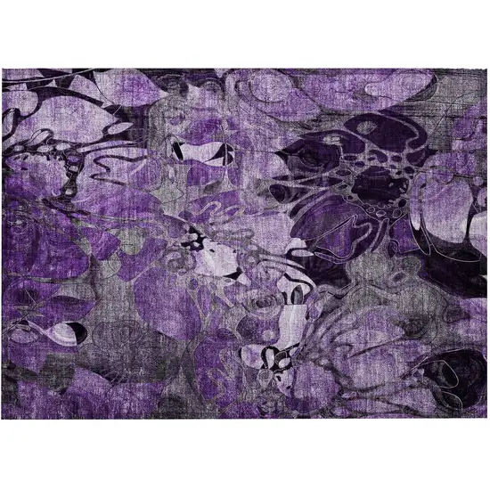 Purple Floral Washable Non Skid Indoor Outdoor Area Rug Photo 2