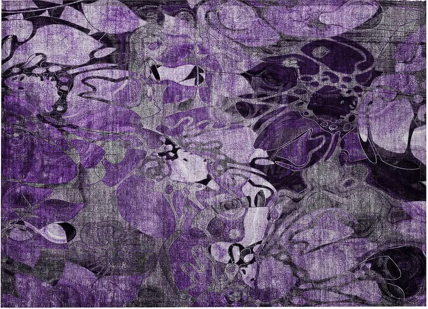 Purple Floral Washable Non Skid Indoor Outdoor Area Rug Photo 2