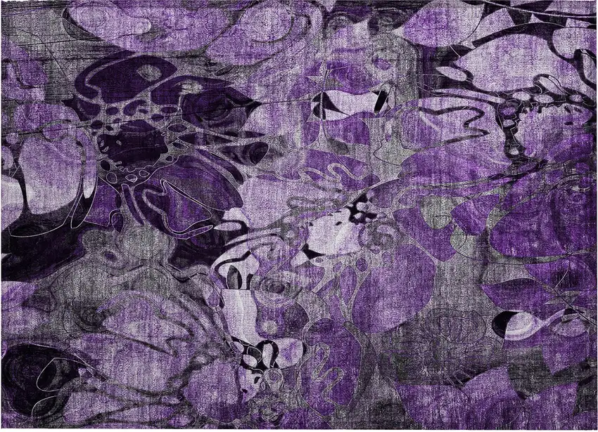 Purple Abstract Washable Indoor Outdoor Area Rug Photo 2