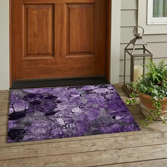 Purple Abstract Washable Indoor Outdoor Area Rug Photo 1