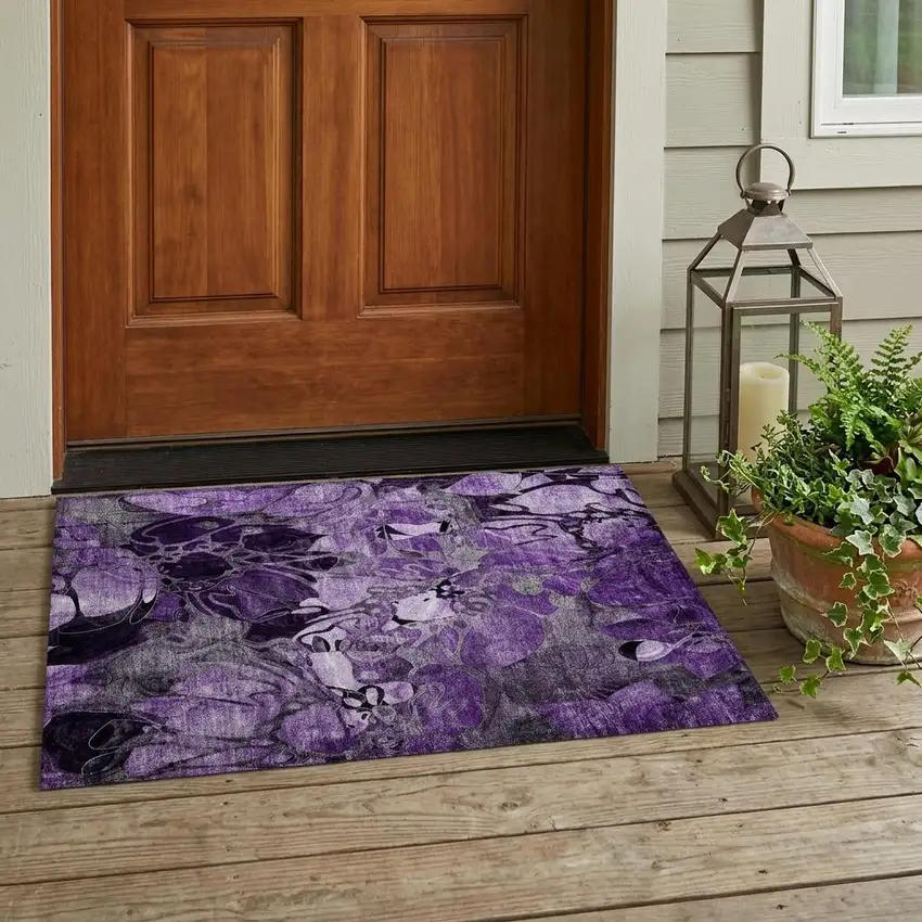 Purple Abstract Washable Indoor Outdoor Area Rug Photo 1