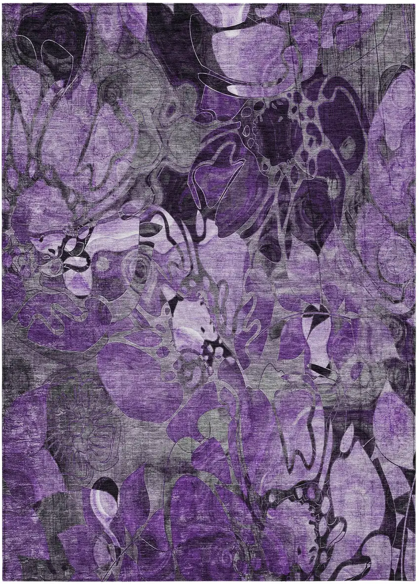 Purple Abstract Washable Indoor Outdoor Area Rug Photo 2