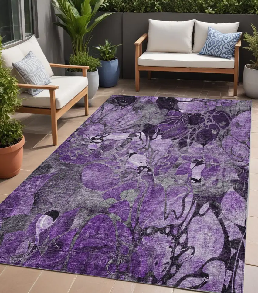 Purple Abstract Washable Indoor Outdoor Area Rug Photo 1