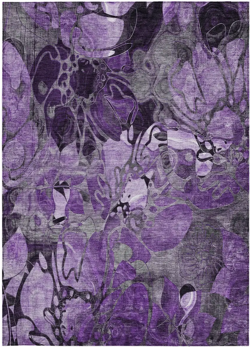 Purple Floral Washable Non Skid Indoor Outdoor Area Rug Photo 2