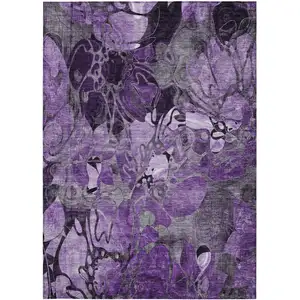 Photo of Purple Floral Washable Non Skid Indoor Outdoor Area Rug