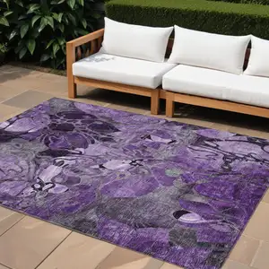 Photo of Purple Floral Washable Non Skid Indoor Outdoor Area Rug