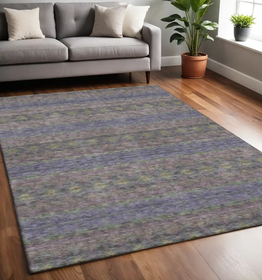 Purple Gold And Blue Floral Medallion Washable Area Rug With UV Protection Photo 2