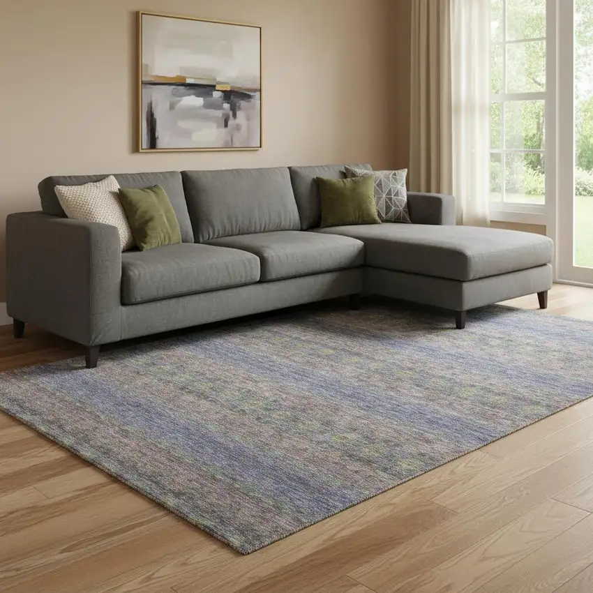 Purple Gold And Blue Floral Medallion Washable Area Rug With UV Protection Photo 1