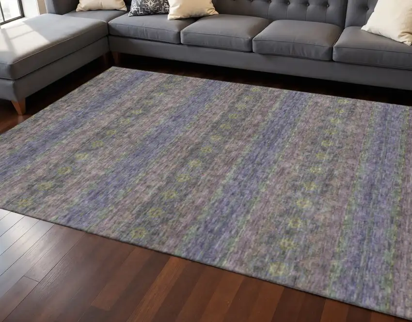 Purple Gold And Blue Floral Medallion Washable Area Rug With UV Protection Photo 2