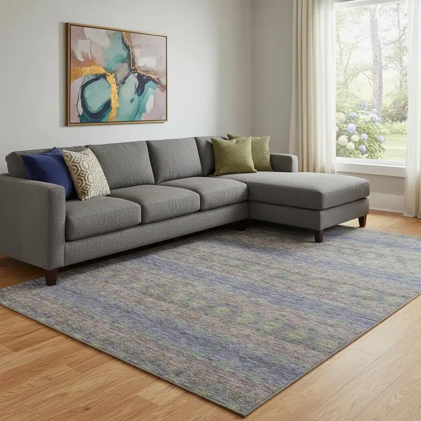 Purple Gold And Blue Floral Medallion Washable Area Rug With UV Protection Photo 1