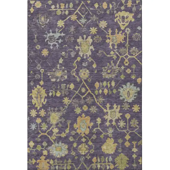 Purple Gold And Blue Floral Washable Area Rug With UV Protection Photo 4