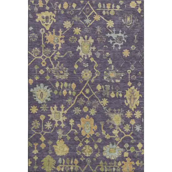Purple Gold And Blue Floral Washable Area Rug With UV Protection Photo 1