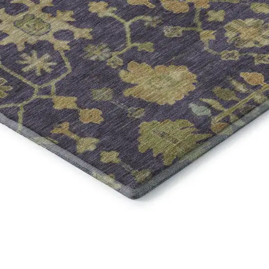 Purple Gold And Blue Floral Washable Area Rug With UV Protection Photo 8