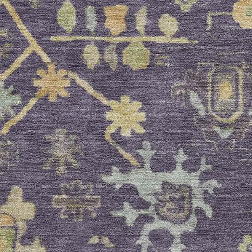 Purple Gold And Blue Floral Washable Area Rug With UV Protection Photo 3