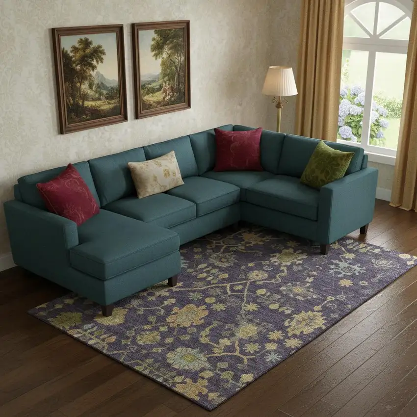 Purple Gold And Blue Floral Washable Area Rug With UV Protection Photo 2