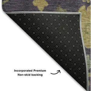 Photo of Purple Gold And Blue Floral Washable Area Rug With UV Protection