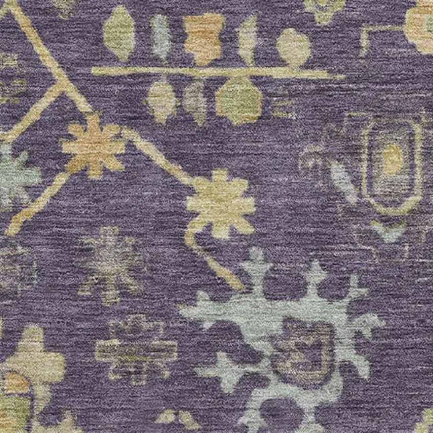 Purple Gold And Blue Floral Washable Area Rug With UV Protection Photo 3