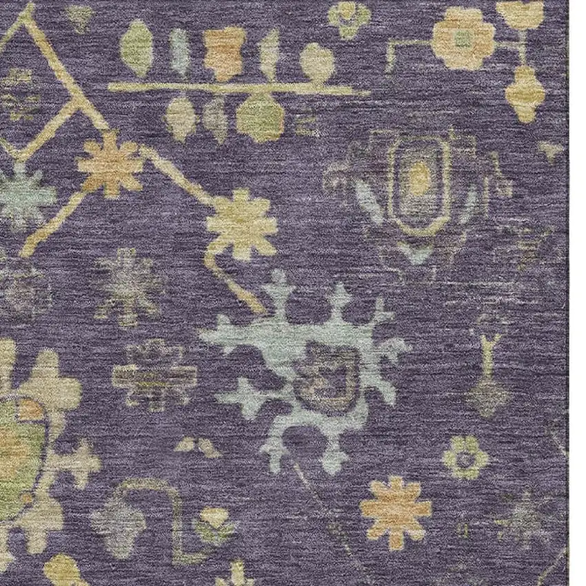 Purple Gold And Blue Floral Washable Area Rug With UV Protection Photo 4