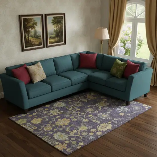 Purple Gold And Blue Floral Washable Area Rug With UV Protection Photo 2