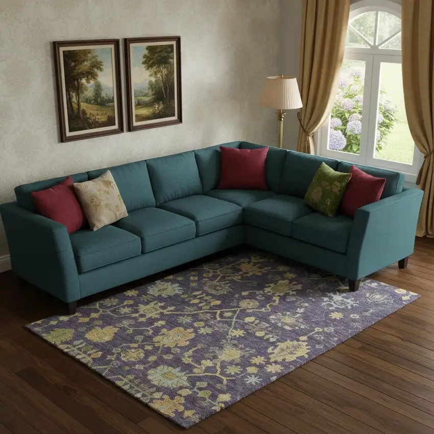 Purple Gold And Blue Floral Washable Area Rug With UV Protection Photo 2