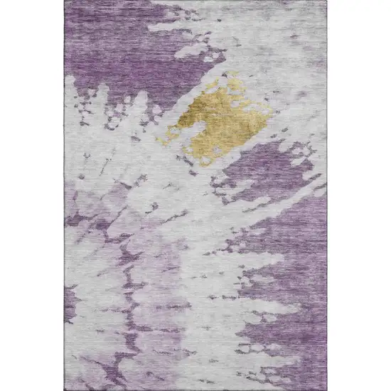 Purple Gold And Ivory Abstract Washable Area Rug With UV Protection Photo 1