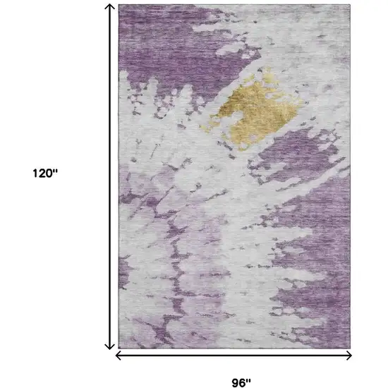 Purple Gold And Ivory Abstract Washable Area Rug With UV Protection Photo 3