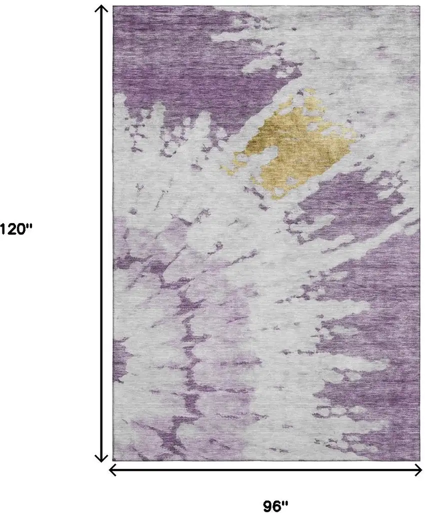 Purple Gold And Ivory Abstract Washable Area Rug With UV Protection Photo 3
