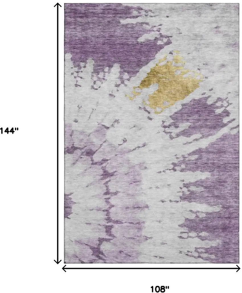 Purple Gold And Ivory Abstract Washable Area Rug With UV Protection Photo 3