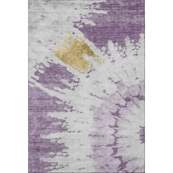 Purple Gold And Ivory Abstract Washable Area Rug With UV Protection Photo 4