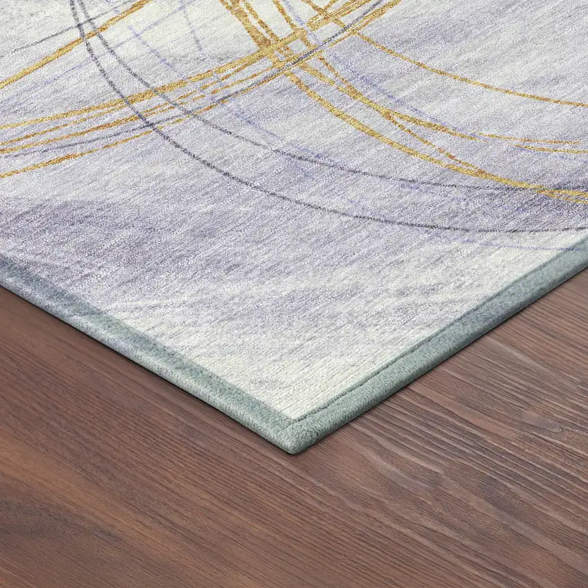 Purple Gold And Ivory Abstract Washable Indoor Outdoor Area Rug Photo 9