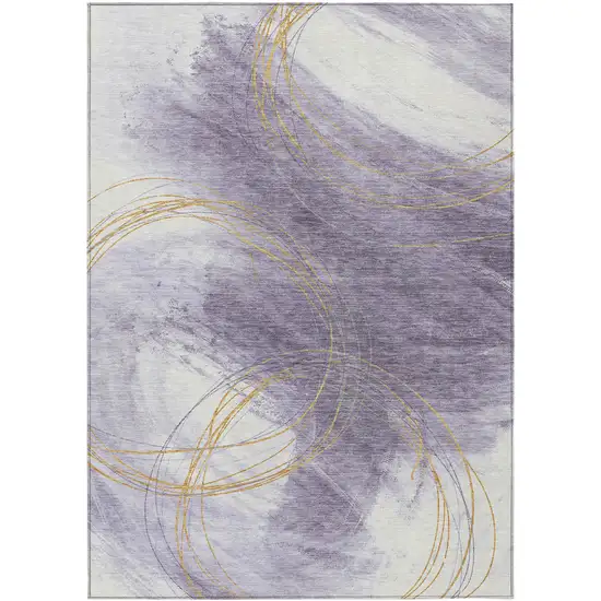 Purple Gold And Ivory Abstract Washable Indoor Outdoor Area Rug Photo 7