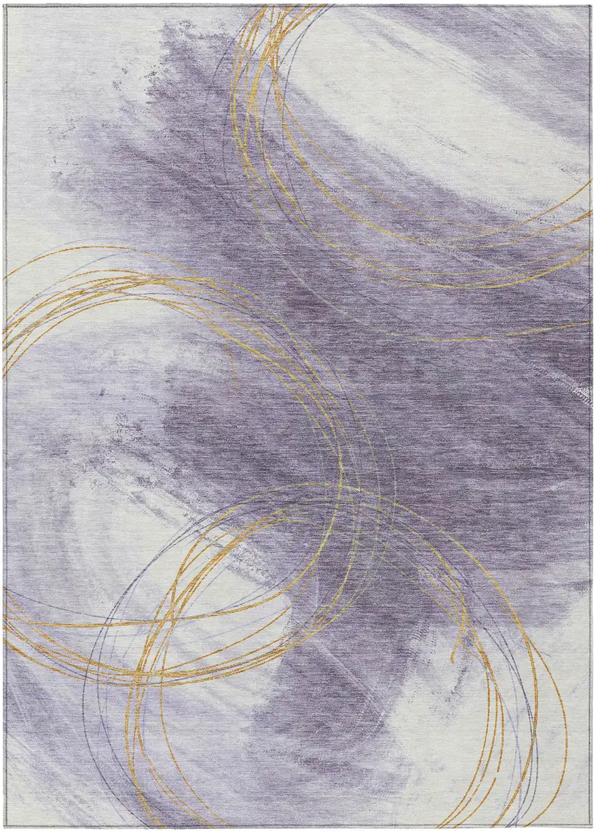 Purple Gold And Ivory Abstract Washable Indoor Outdoor Area Rug Photo 7