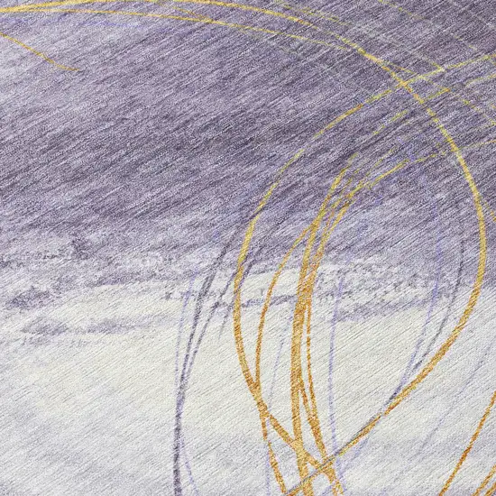 Purple Gold And Ivory Abstract Washable Indoor Outdoor Area Rug Photo 1