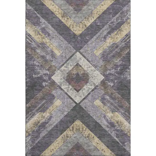 Purple Gold And Ivory Geometric Washable Area Rug With UV Protection Photo 1