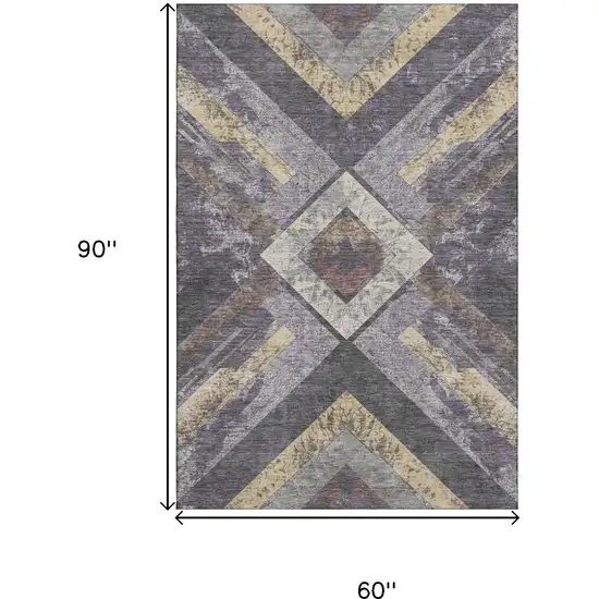 Purple Gold And Ivory Geometric Washable Area Rug With UV Protection Photo 9
