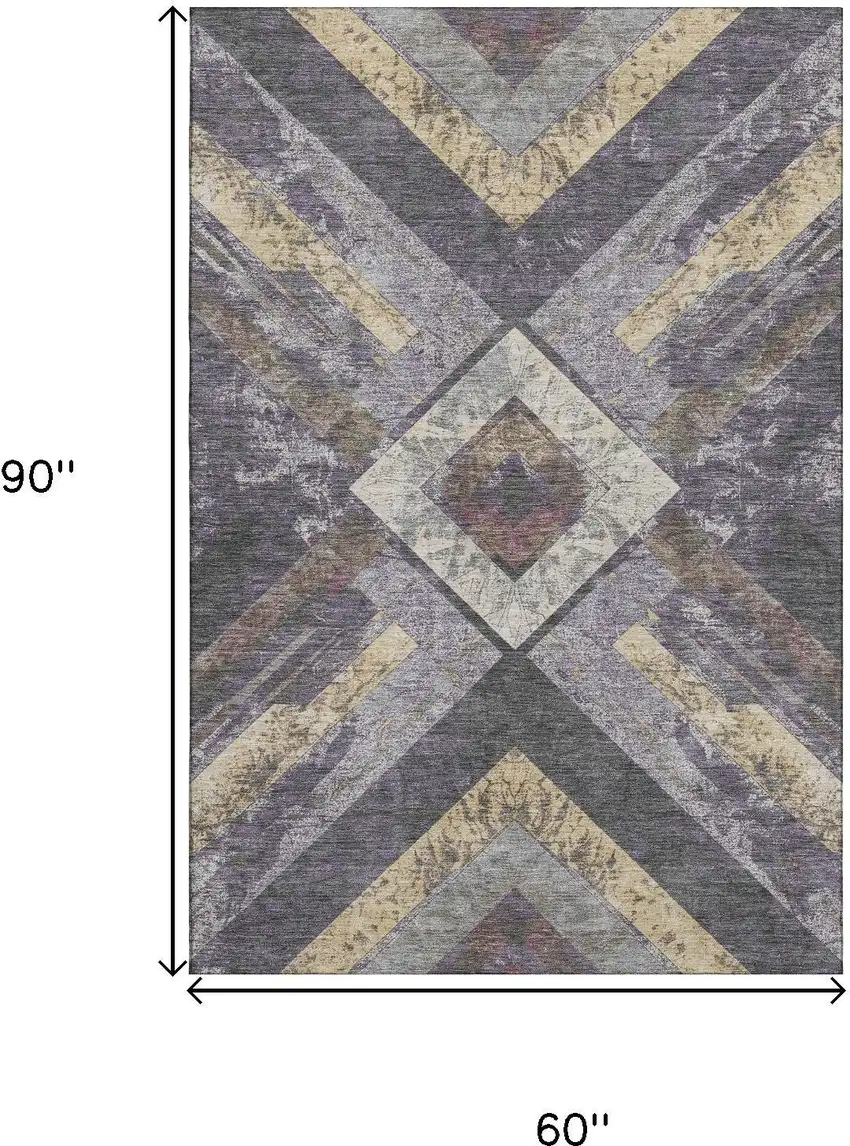 Purple Gold And Ivory Geometric Washable Area Rug With UV Protection Photo 9