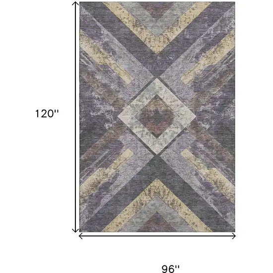 Purple Gold And Ivory Geometric Washable Area Rug With UV Protection Photo 9