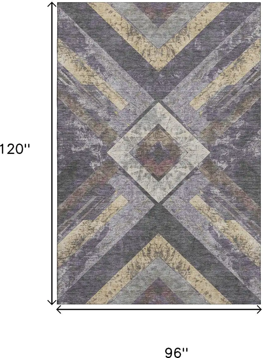 Purple Gold And Ivory Geometric Washable Area Rug With UV Protection Photo 9